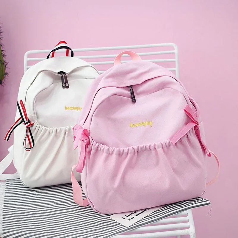 

Women Canvas Cute Backpack Girls Bow Travel Bag Pocket Book Bag Lovely Girls Teenager Student School Bag