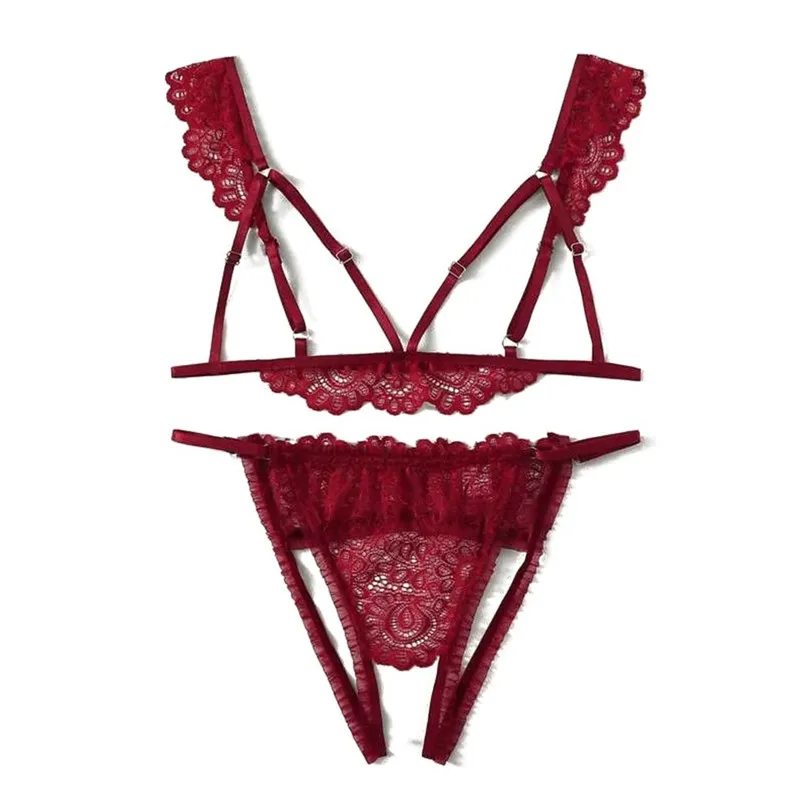 Hollow Bra +Thong Lingerie Set Plus Size Sexy Erotic Lingerie V-Neck Underwear S-2XL Soutien Gorge Sexy Erotique 30OCT238