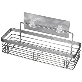 

Shower Caddy Basket Shelf with Hooks for Hanging Sponge, No Drilling Adhesive Wall Mounted Bathroom Storage