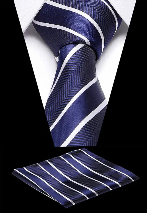 

Luxury 7.5cm Party Wedding Fashion 100% Silk Dark Blue Striped Woven Man Tie &Handkerchief