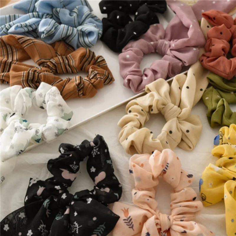 

Xugar Girls Chiffon Dot Print Ribbon Scrunchies Bow Elastic Hair Bands For Women Handmade Knot Hair Ring Womens Hair Accessories