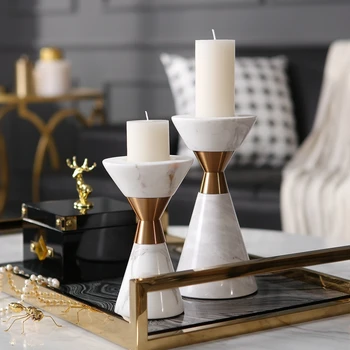 

Luxurious Funnel Shape White Marble Candle Holder Holiday Wedding Centerpieces Ornaments Metal Candles Home Decor Wax Burner