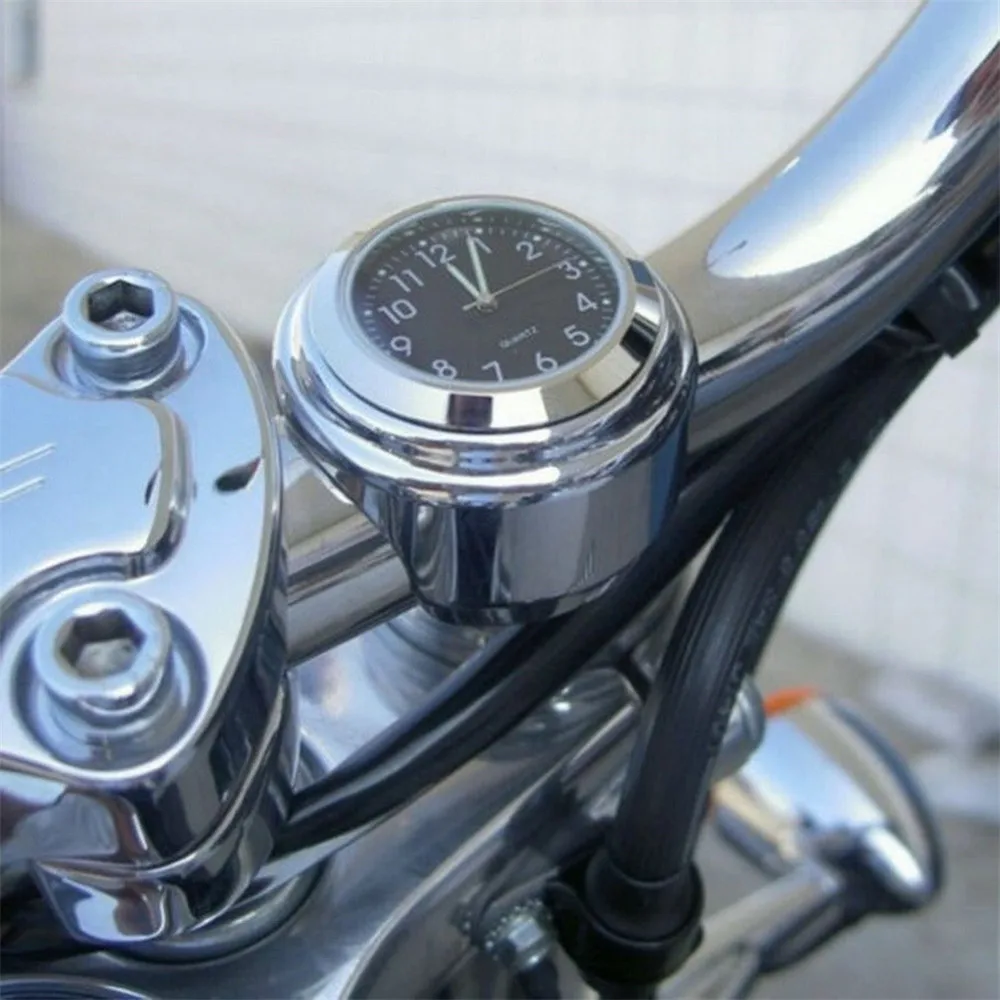 Универсальные 7/" водонепроницаемые хромированные мотоциклетные кварцевые часы с креплением на руль алюминиевые светящиеся часы мото Черные Аксессуары