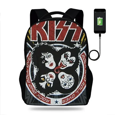 k8184 17 дюймов Stormtroopers Fan Kiss Rock band принт USB порт рюкзак для подростков мальчиков школьные сумки для детей девочек Mochila - Цвет: k8184