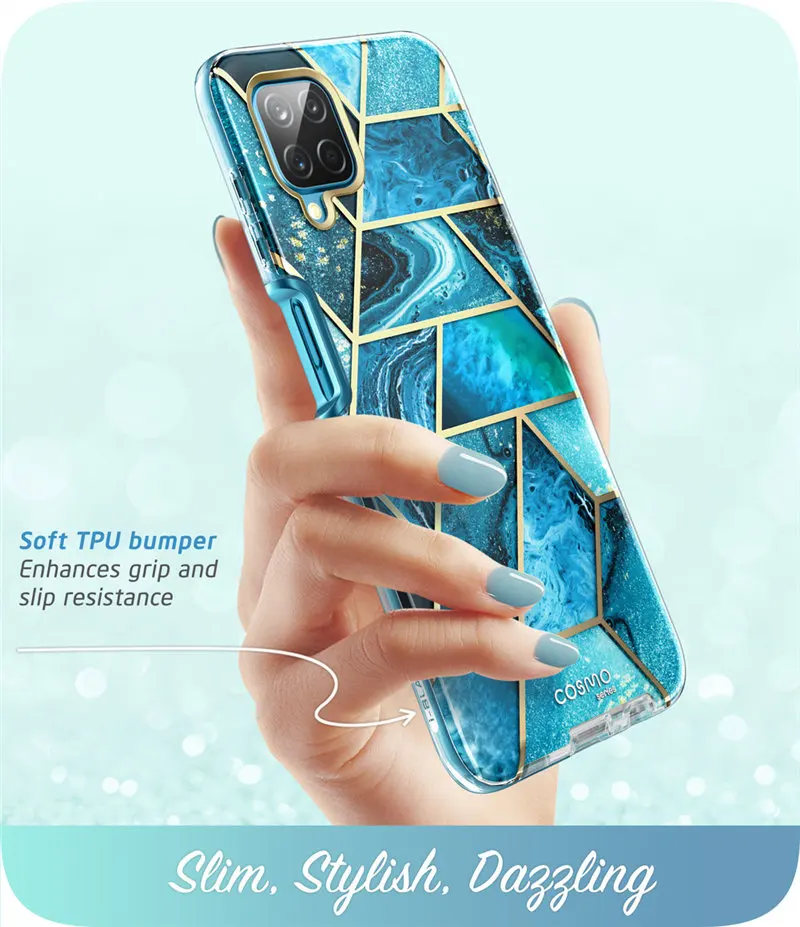 For Samsung Galaxy A12 Case (2020 Release) I-BLASON Cosmo Full-Body Marble Case Rugged Cover WITH Built-in Screen Protector
