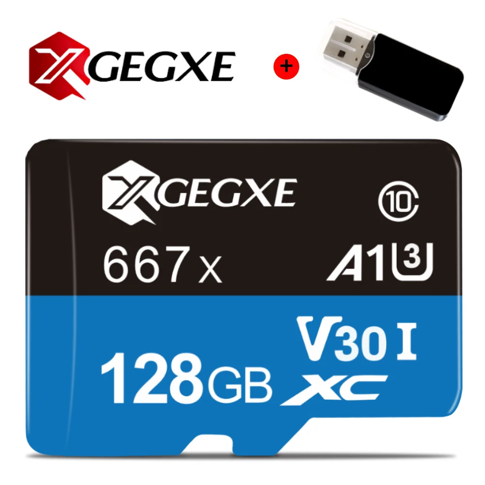 XGEGXE Оригинальная Карта памяти SDHC SDXC EVO класс 10 высокоскоростная 32G/64G/128G/256G класс 10 флэш микро карта TF камера - Емкость: 128GB-Card Reader
