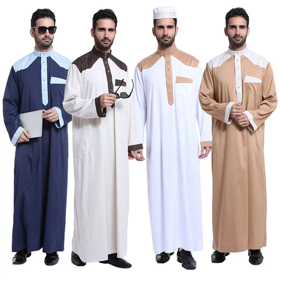 New Muslim islamic Clothing Men Jubba Thobe Patchwork Long Robe Saudi Musulman Wear Abaya Caftan Islam Dubai Arab Abaya Sweater