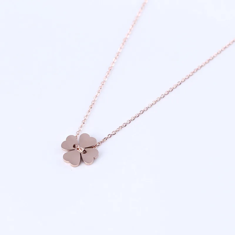 Fourleaf ожерелье из травы темперамент розовое золото женский цветок ключицы цепь