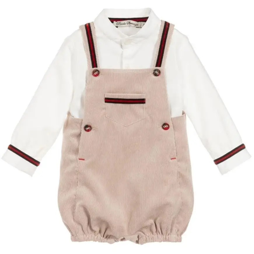

Baby boys vintage Spanish white cotton shirt+Corduroy overalls two piece sets birthday party