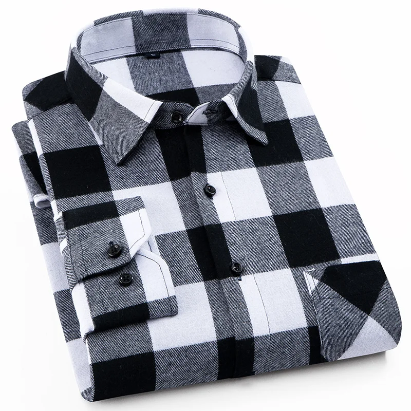 100% из хлопка и фланелевой ткани мужская клетчатая рубашка Slim Fit Мужские