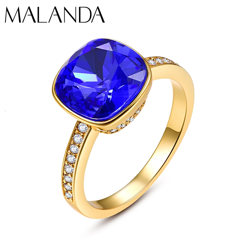Роскошные кольца Malanda с кристаллами SWAROVSKI для женщин, Новые Модные Элегантные кольца для свадебной вечеринки, ювелирные аксессуары, подарок для мамы и девочки - Цвет основного камня: 296 BLUE
