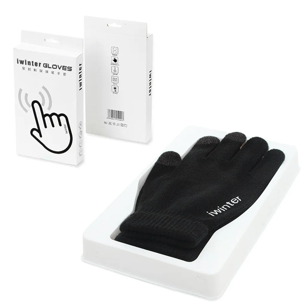 Модные зимние перчатки с буквенным принтом, женские и мужские вязаные перчатки, теплые черные перчатки с сенсорным экраном, мужские варежки, теплые вязаные перчатки