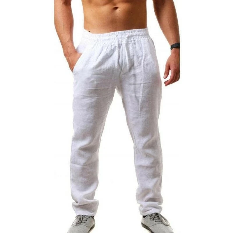 New Men Cotton Linen Pants 2022 Summer Solid Color Elastic Waist Loose Breathable Long Trousers Male Casual Streetwear Pants Gym