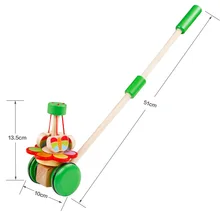 Однополюсная музыкальная тележка для детей, обучающая игрушка из цельного дерева для детей 1-2-3 лет