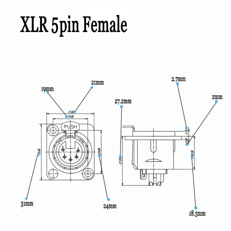 Цинковый сплав аудио разъем 5-контактный XLR Женский штекер панель монтируется Тип XLR разъем