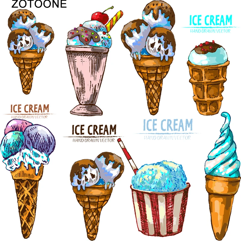 ZOTOONE Ice Cream Heat Transfers Iron on Patches for Clothing DIY Dessert Clothes Stickers Appliques Printed A-level Washable A | Дом и сад