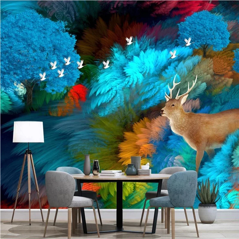 

xuesu Modern minimalist style beautiful forest elk background wall custom wallpaper mural 8D waterproof wall covering