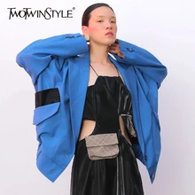 TWOTWINSTYLE свободная комбинированная плиссированная куртка смешанного цвета новое пальто с длинными рукавами и отворотом модное осенне-зимнее