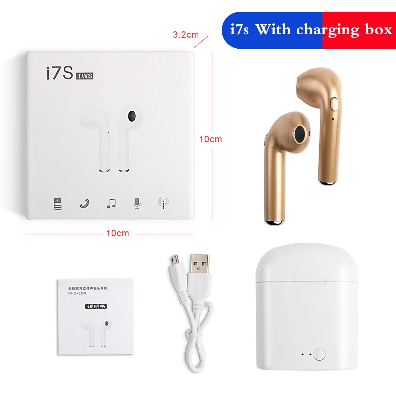 i7s Gold I7s tws беспроводные наушники Bluetooth 5,0 с зарядный чехол гарнитура спортивные наушники для мобильного телефона, обеспечивающим сохранение пространственного положения i12 i14 i16 i17 наушники-вкладыши tws - Color: i7s Gold