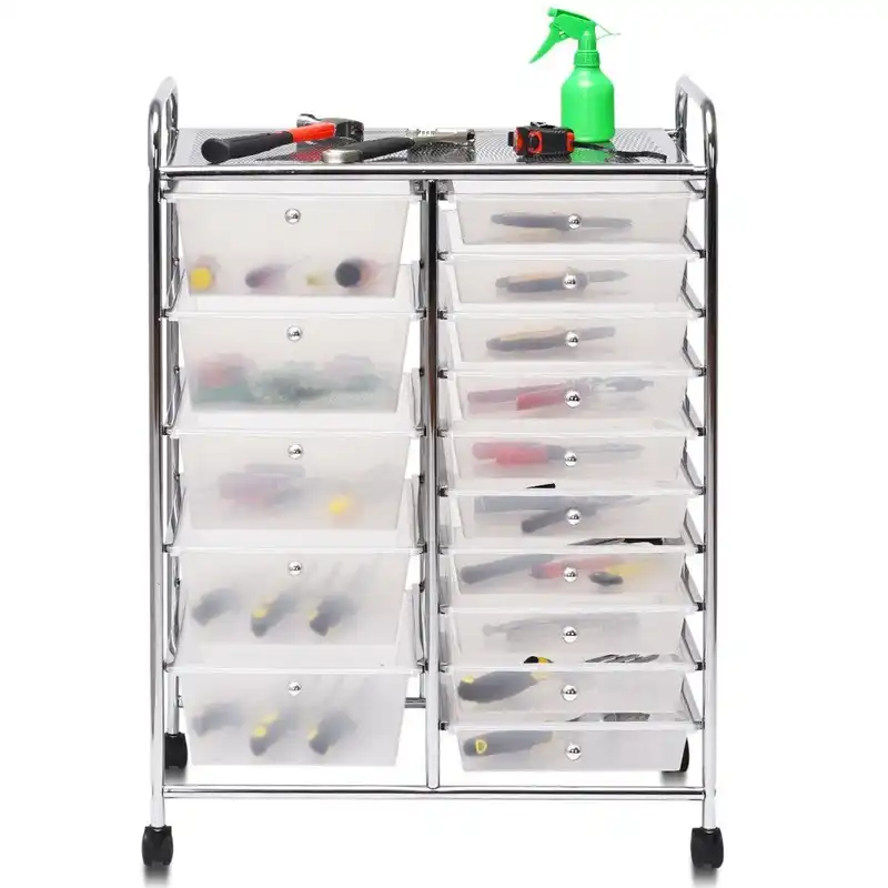 15 Drawer Utility Rolling Organizer Cart Multi Use Storage Steel