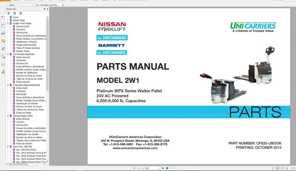Для NISSAN UNICARRIERS Forklift часть каталога и руководство по обслуживанию (PDF) Обновление