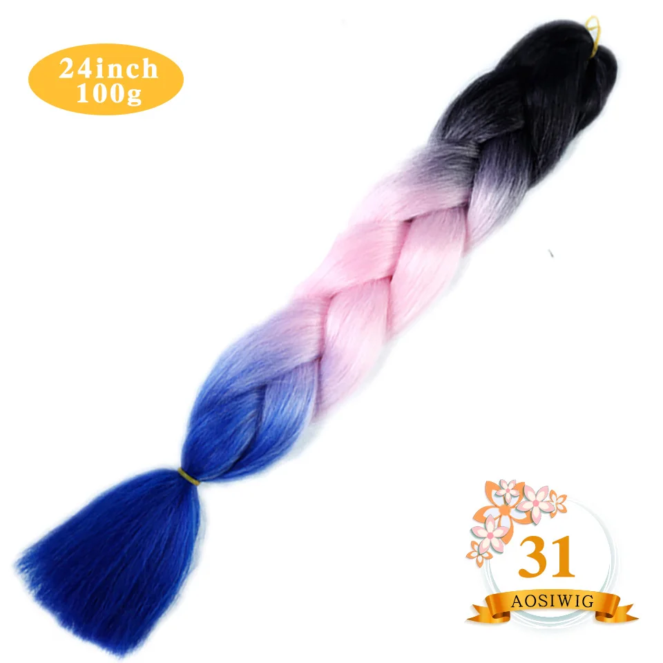 M#Фиолетовый AOSIWIG 24 ''100 г/упак. синтетические Омбре косички волос крючком косички Прически наращивание волос фиолетовый розовый черный - Цвет: M#Фиолетовый
