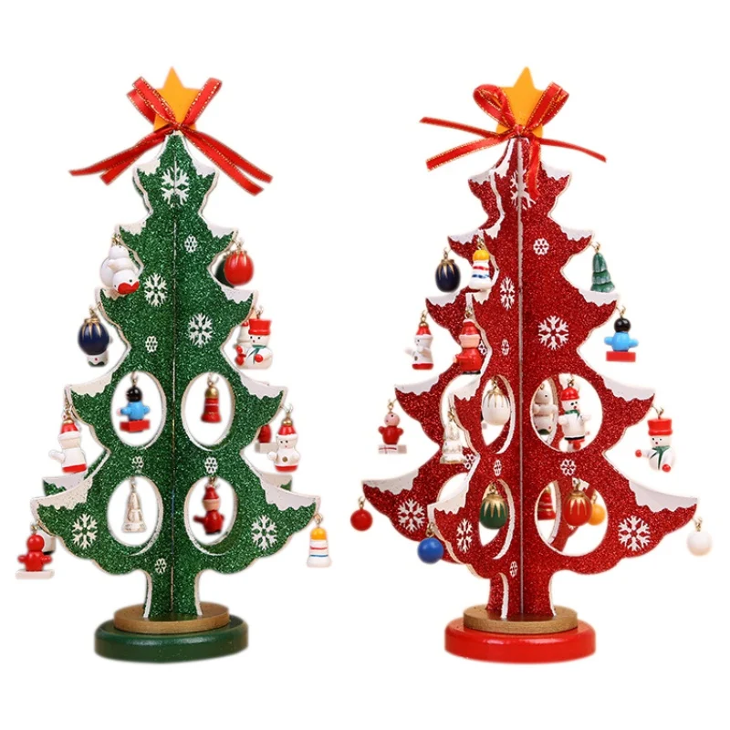 Artificial Wooden Glittering Christmas Tree Xmas Decorations Holder For Home Party Desktop Decortaion Green Tree Children Gift