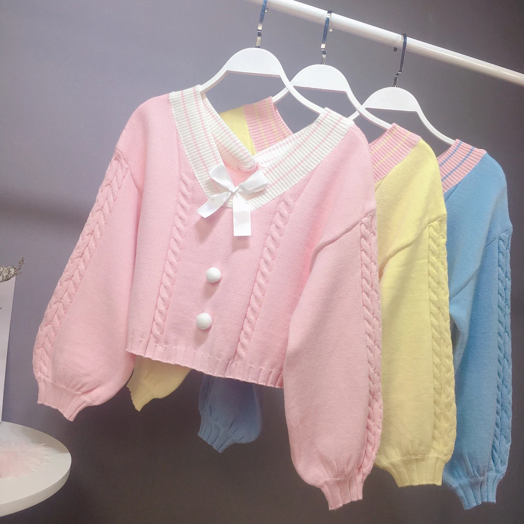 

Short Sweater for Lady Navel-bare Sweaters Twist Small Pullovers Student's School Uniform Style All-match Sweet Sweater Jumper