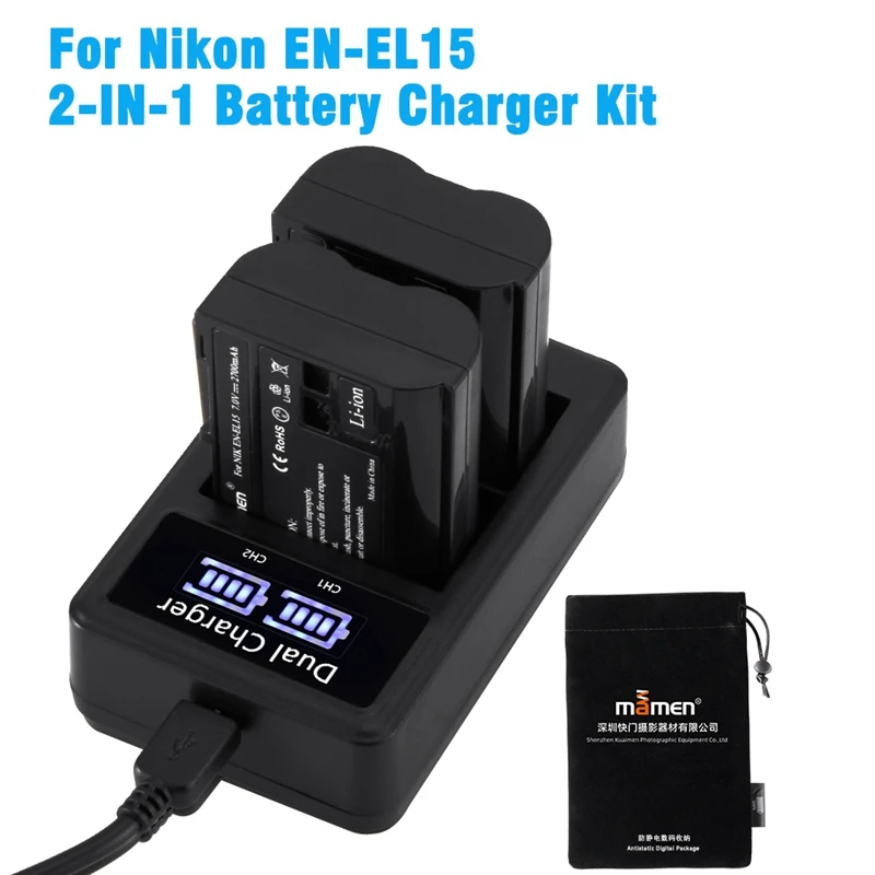 Mamen 2 шт. EN-EL15 EN EL15 ENEL15 EL15A батарея для цифровой камеры+ ЖК-дисплей USB двойное зарядное устройство для Nikon D810 D7000 D750 V1 D610 D600E D8