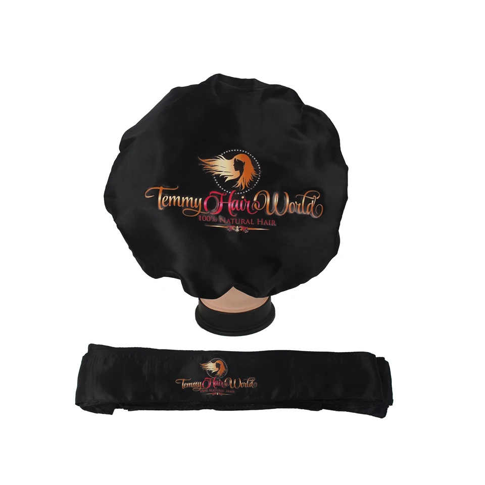 Customized Logo bonnets 2 Layer Satin silk Women sleeping Bonnet Headband tie Caring Virgin hair Extentions Wig Hairs Sleep Caps