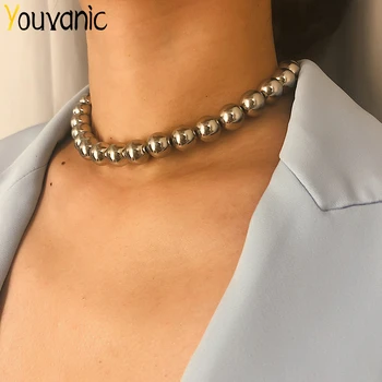 

Youvanic Cuban Punk Big Plastic CCB Beads Choker Necklace Statement Jewelry Gold Ball Thick Clavicle Chain For Women Collar 2364