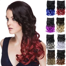 For Women Ombre Colors Long Straight Wavy Curly Wig Clip in Hair Extension Hairpiece Purple Brown Gray Heat Resistant Synthetic