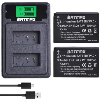 

Batmax EN-EL20 EN-EL20A Battery+LCD USB Dual Charger with Type C Port for Nikon Coolpix P1000 Nikon1 J1, J2, J3 Nikon1 AW1