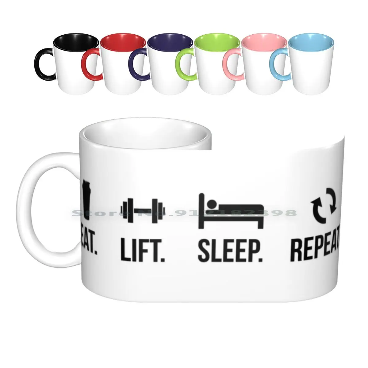 Eat. Sleep. Lift. Repeat. Ceramic Mugs Coffee Cups Milk Tea Mug Motivation Gym Strong Fitness Bodybuilding Funny Training | Дом и сад