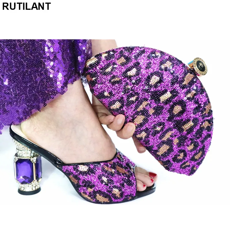 

New Women Shoes High Heel Italian Shoes with Matching Bags Set Latest Rhinestone Italian Shoes with Matching Bags High Quality