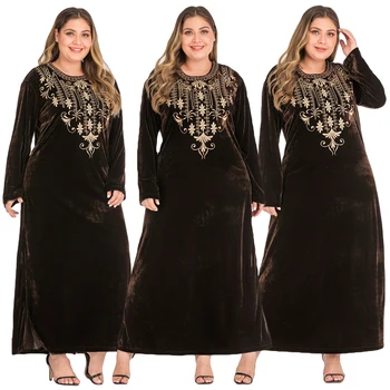 

Vintage Velvet Abaya Dubai Maxi Long Sleeve Dress Muslim Women Floral Plus Size Kaftan Islamic Robe Gown Arab Turkish Clothing