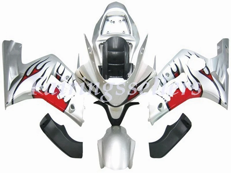 

OEM Quality TOP Injection Mold Motorcycle New ABS Fairings kit Fit For kawasaki Ninja ZX-6R ZX6R 636 2003 2004 Silver Red Flame