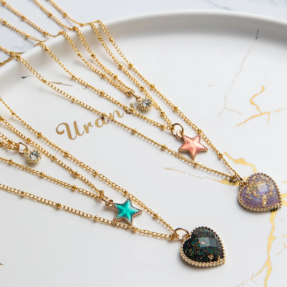 

Gold Chain Multi layer Necklace For Women Choker Heart Stars Round Coin Portrait Dollar Necklaces&Pendants Fashion Jewelry