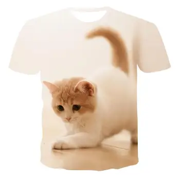 

2020 new hot sale European style short sleeve 3D printed T-shirt, playful cat series top, factory direct sales