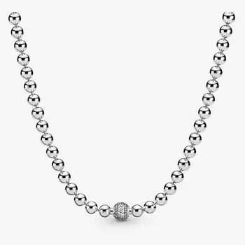 

Fit Original 925 Sterling Silver Moments Sliding elegant Crystal Pave Necklace for Women Beads Charm Holiday Gift Fine Jewelry