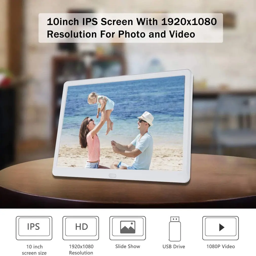 10 Inch HD Digital Photo Frame 1024x600 HD Ultra-Thin LED Electronic Photo Album LCD Frame LCD Display Video Playing