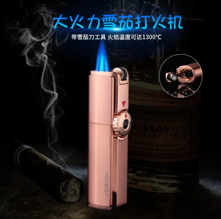 

Jobon three fire direct blow windproof gas inflator cigar lighter；with cigar hole micro welding torch
