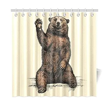 

Funny Animal Home Decor, Bear Say Hello Polyester Fabric Shower Curtain Bathroom Sets es