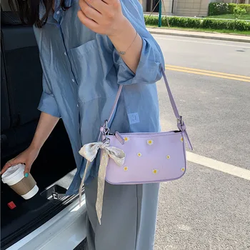 

Fashion Daisy Women Shoulder Bags Designer Daisy Embroidery Baguette Handbags Luxury PU Leather Female Crossbody Bag For Women