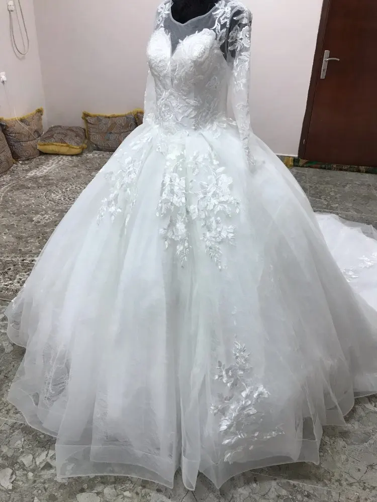 

SERMENT Wedding Lace Halter Princess Bride Word Shoulder Luxury Imported Lace Trailing Wedding Dress 2019 New