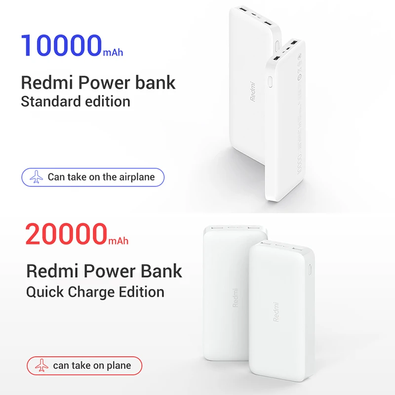 Xiaomi Redmi Power Bank 20000mah 10000mah 18w Quick Charge Xiaomi Redmi Power Bank Dual Usb Two Way Charging Portable Charger Battery Accessories Aliexpress