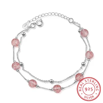 

Two Layer Strawberry Natural Crystal Bracelets for Women Gifts 6mm Beads With Trendy 925 Sterling Silver Fine Jewelry