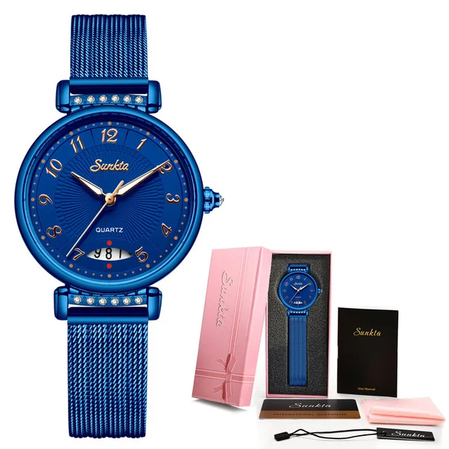 Montre Femme,, SUNKTA, женские часы, Топ бренд, Роскошные, модные, водонепроницаемые часы для женщин, Relogio Feminino, женские часы, Reloj Mujer - Цвет: Blue