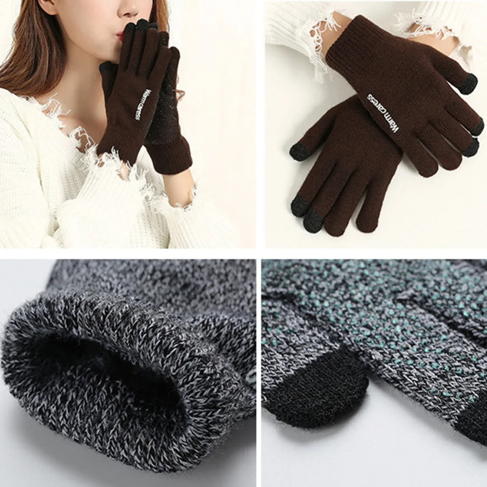 Модные, 1 пара, зимние, противоскользящие, теплые, с сенсорным экраном, на весь палец, вязаные, унисекс, перчатки, лучше, теплые, Зимние, мужские, перчатки на полный палец