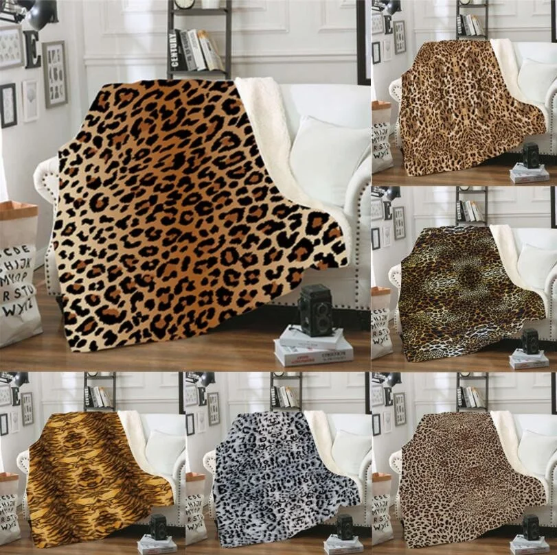

2021 Leopard Printed Sherpa Fleece Microfiber Throw Blanket Hoodie Blanket Plush Throw Blanket Gift Drop Shipping